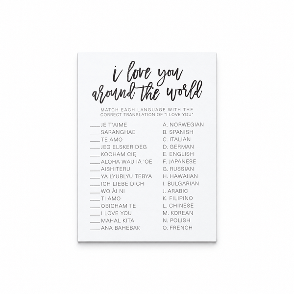 I Love You Around The World Bridal Shower Game