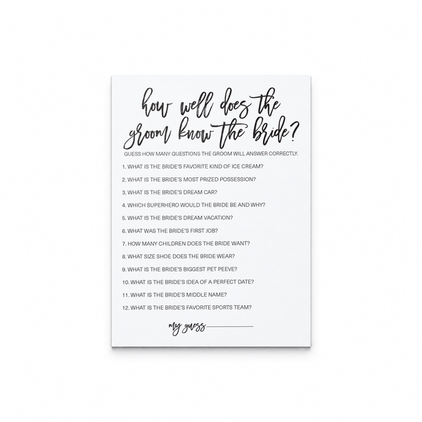 How Well Does The Groom Know The Bride Bridal Shower Game