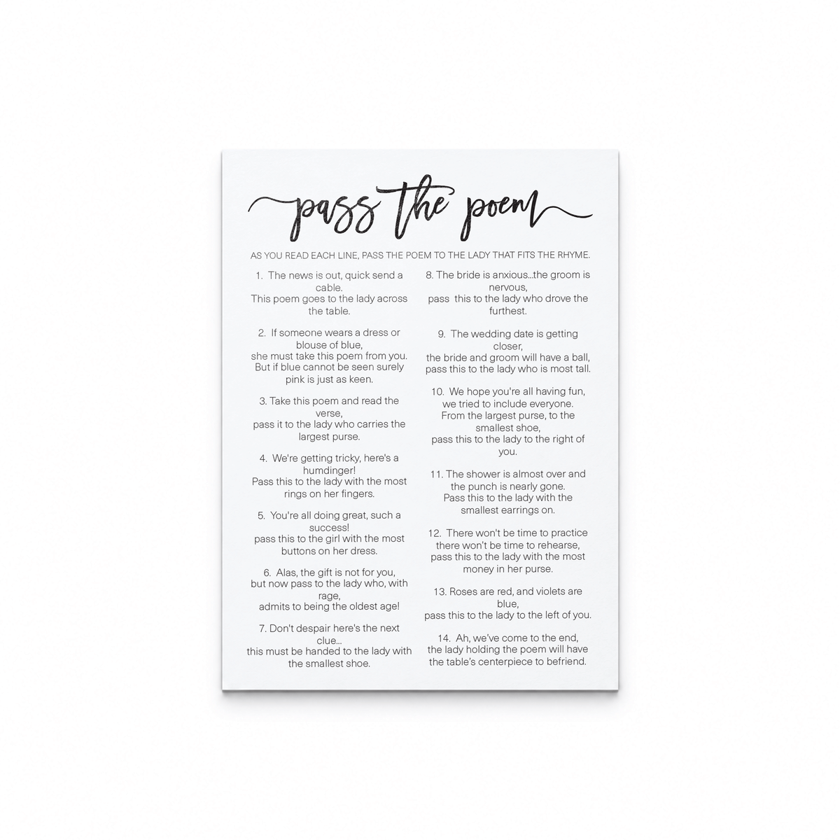 Pass The Poem Bridal Shower Game