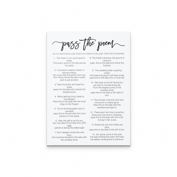 Pass The Poem Bridal Shower Game