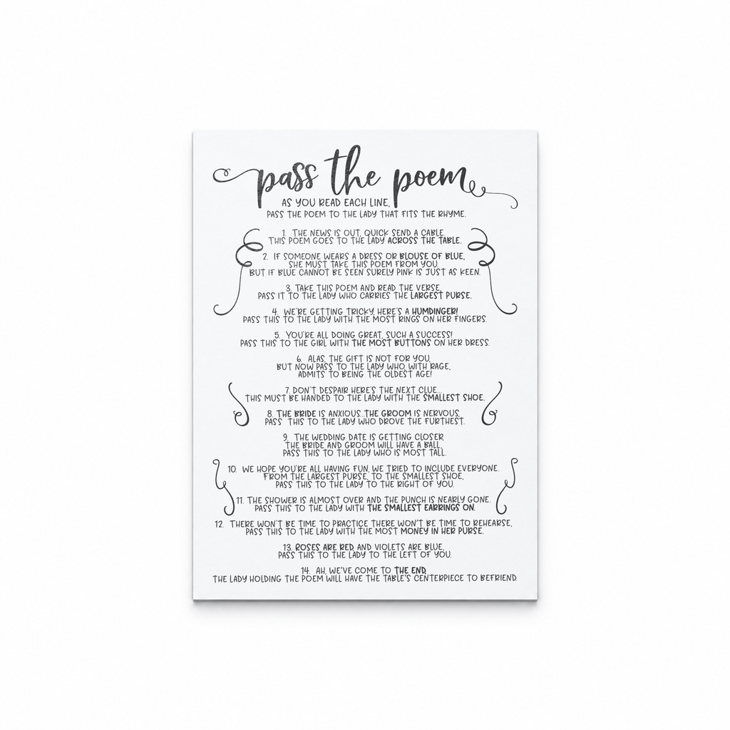 Pass The Poem Bridal Shower Game
