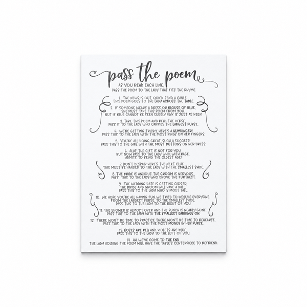 Pass The Poem Bridal Shower Game