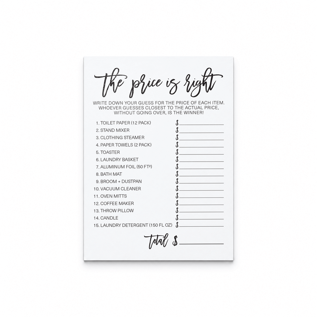 The Price Is Right Bridal Shower Game