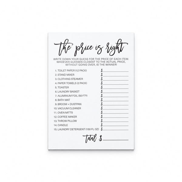 The Price Is Right Bridal Shower Game