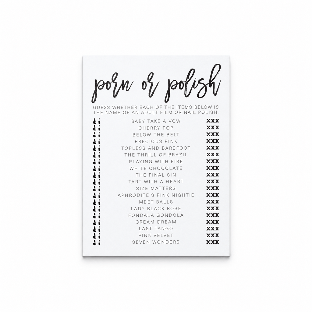 Porn Or Polish Bridal Shower Game