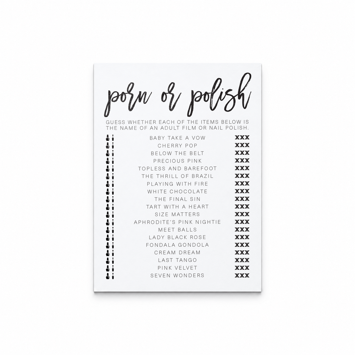 Porn Or Polish Bridal Shower Game