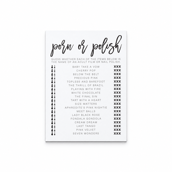 Porn Or Polish Bridal Shower Game
