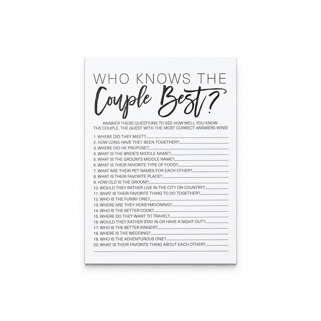 Who Knows The Couple Best Bridal Shower Game