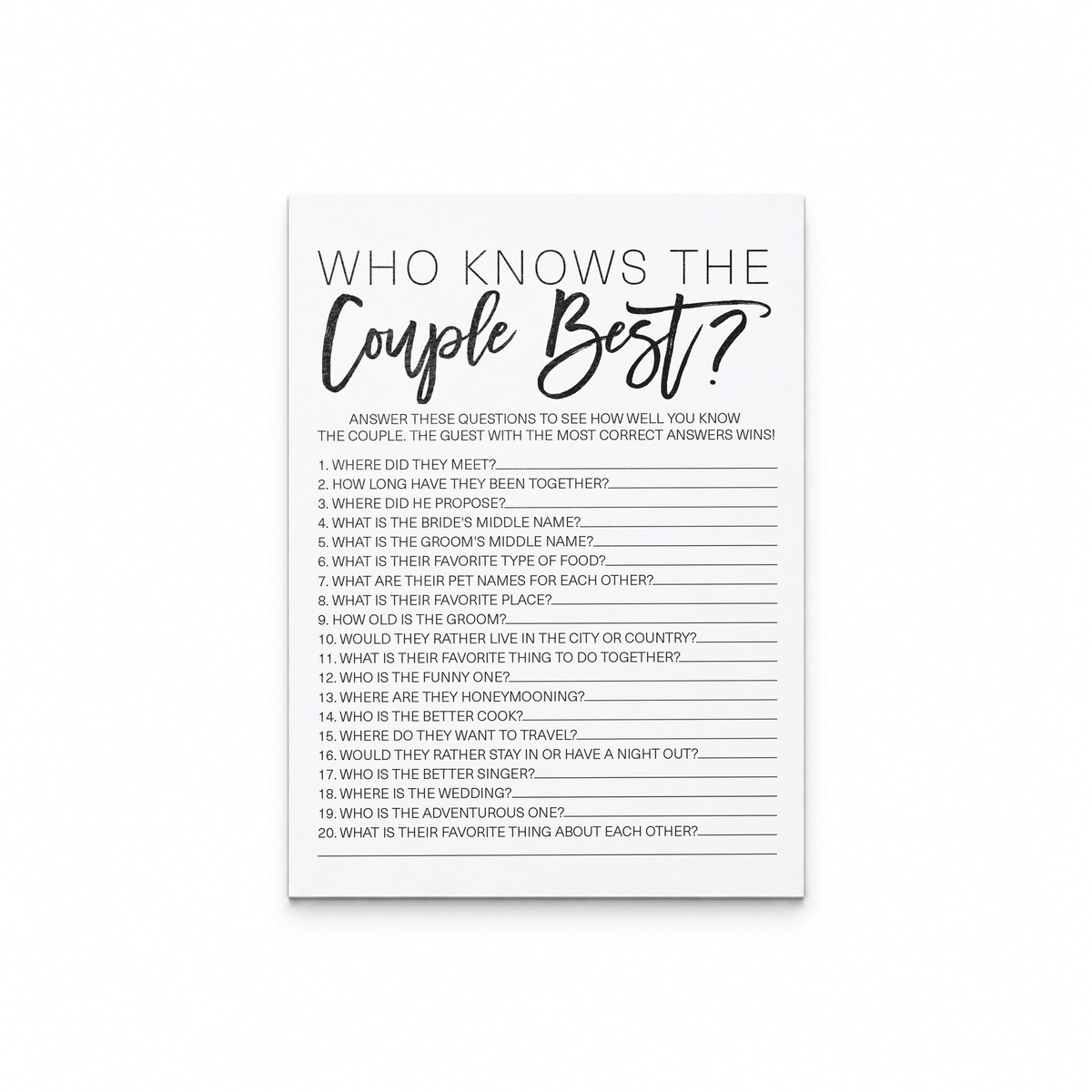 Who Knows The Couple Best Bridal Shower Game