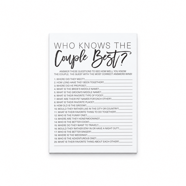 Who Knows The Couple Best Bridal Shower Game