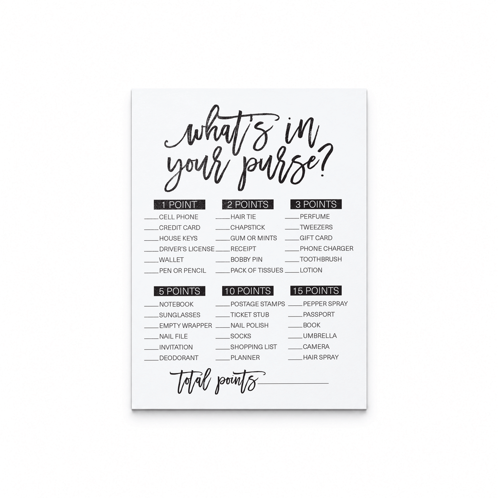 What's In Your Purse Bridal Shower Game