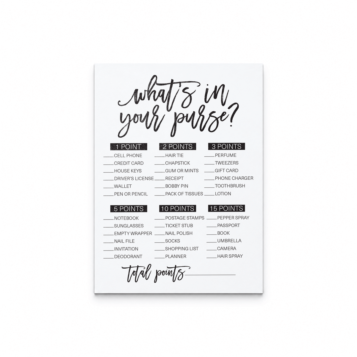 What's In Your Purse Bridal Shower Game