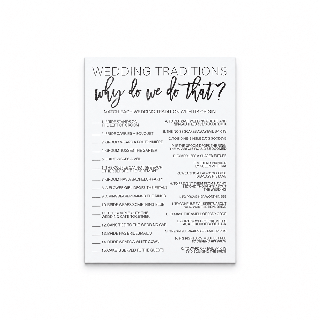 Wedding Traditions Bridal Shower Game