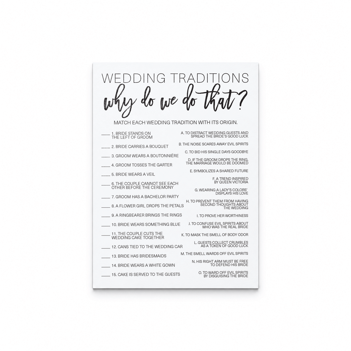 Wedding Traditions Bridal Shower Game
