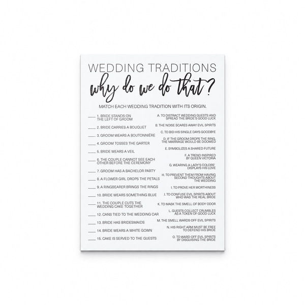 Wedding Traditions Bridal Shower Game