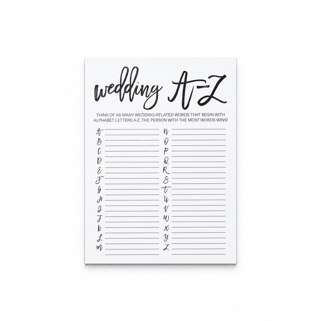 Wedding A-Z Bridal Shower Game