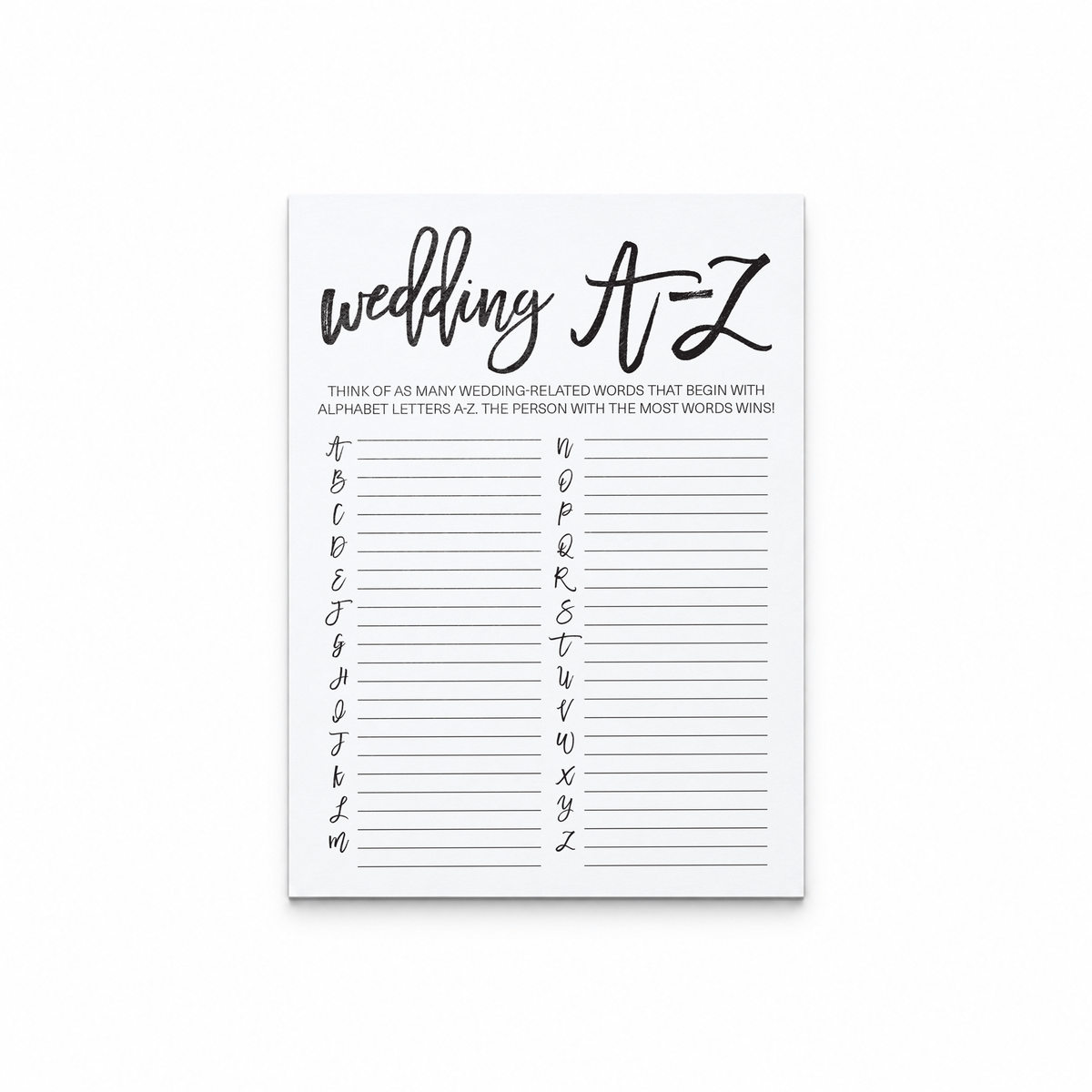 Wedding A-Z Bridal Shower Game