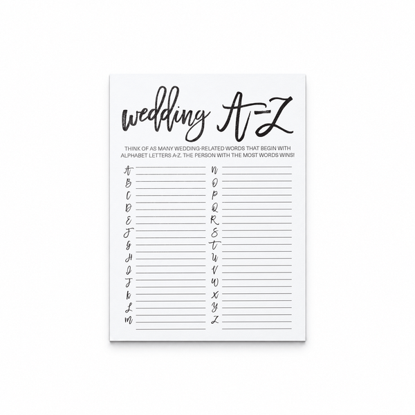 Wedding A-Z Bridal Shower Game