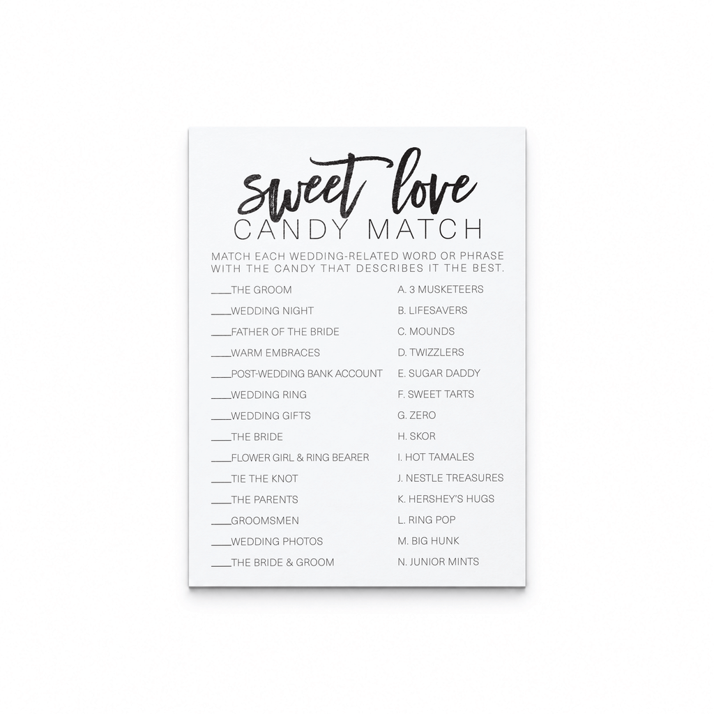 Sweet Love Candy Match Bridal Shower Game