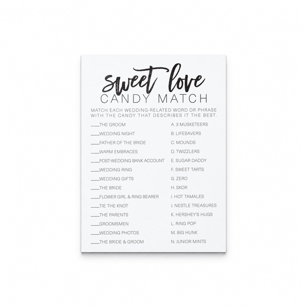 Sweet Love Candy Match Bridal Shower Game