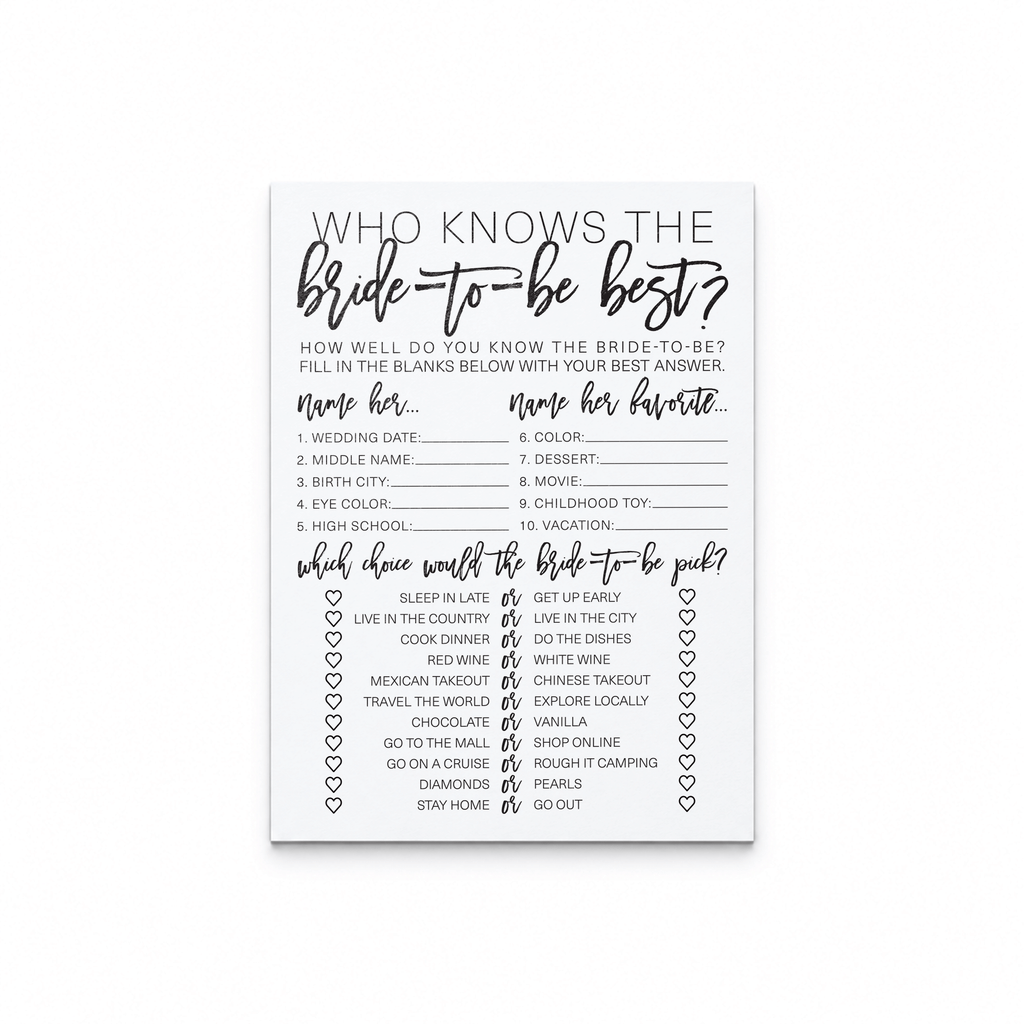 Who Knows The Bride-To-Be Best Bridal Shower Game