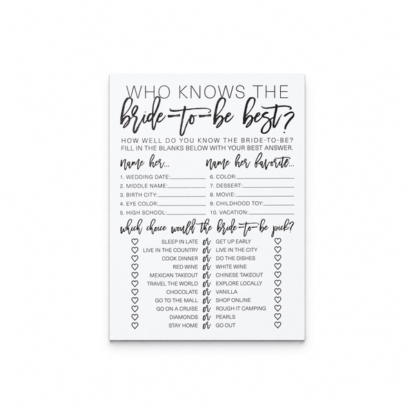 Who Knows The Bride-To-Be Best Bridal Shower Game