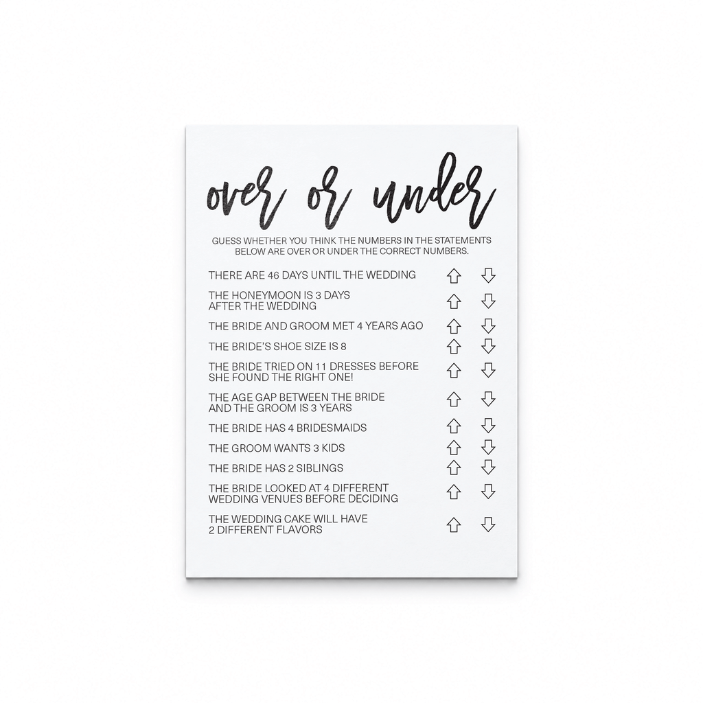 Over or Under Bridal Shower Game