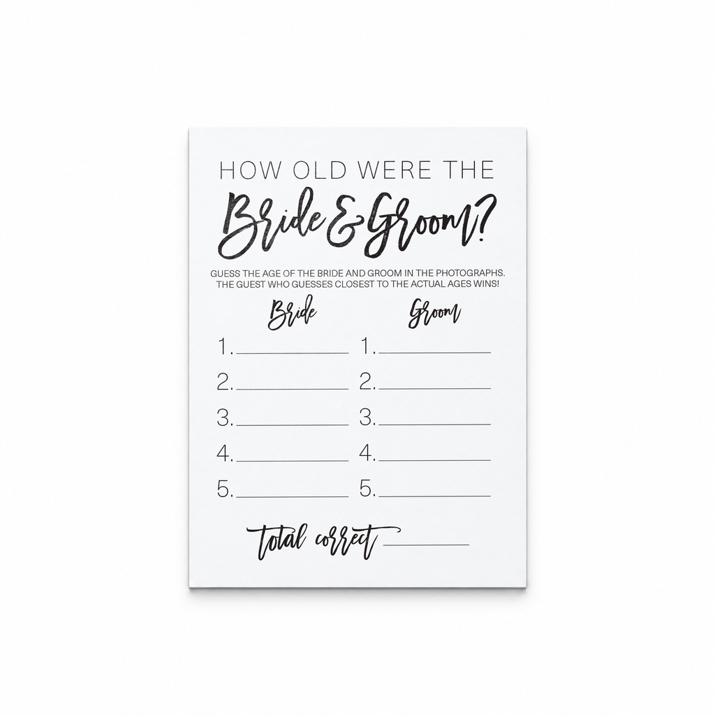 How Old Were The Bride And Groom Bridal Shower Game