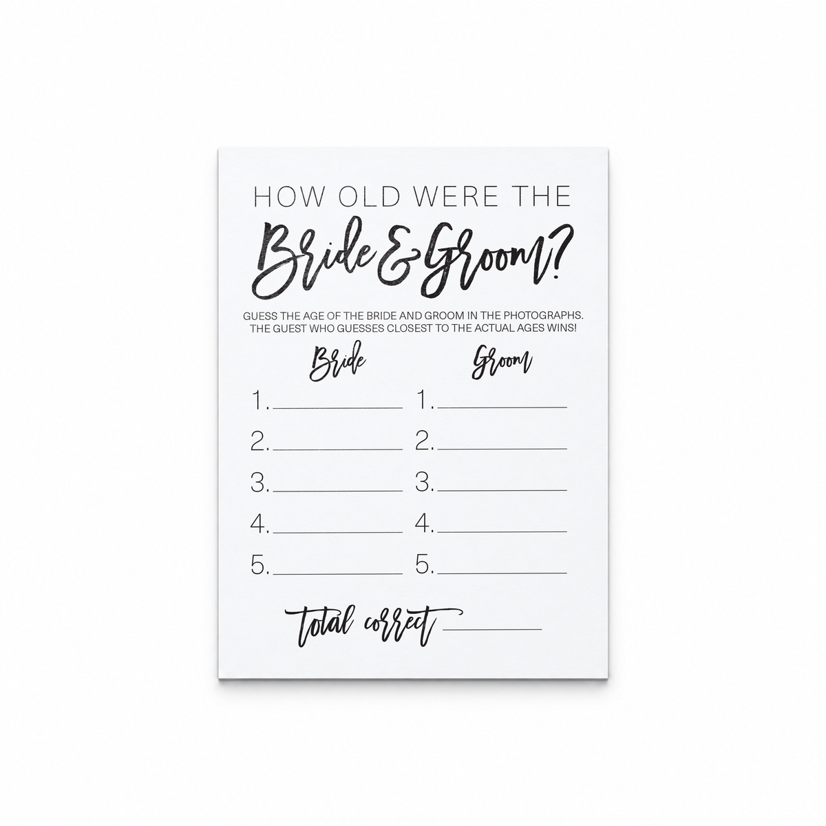 How Old Were The Bride And Groom Bridal Shower Game