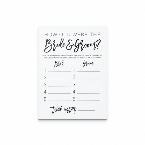 How Old Were The Bride And Groom Bridal Shower Game