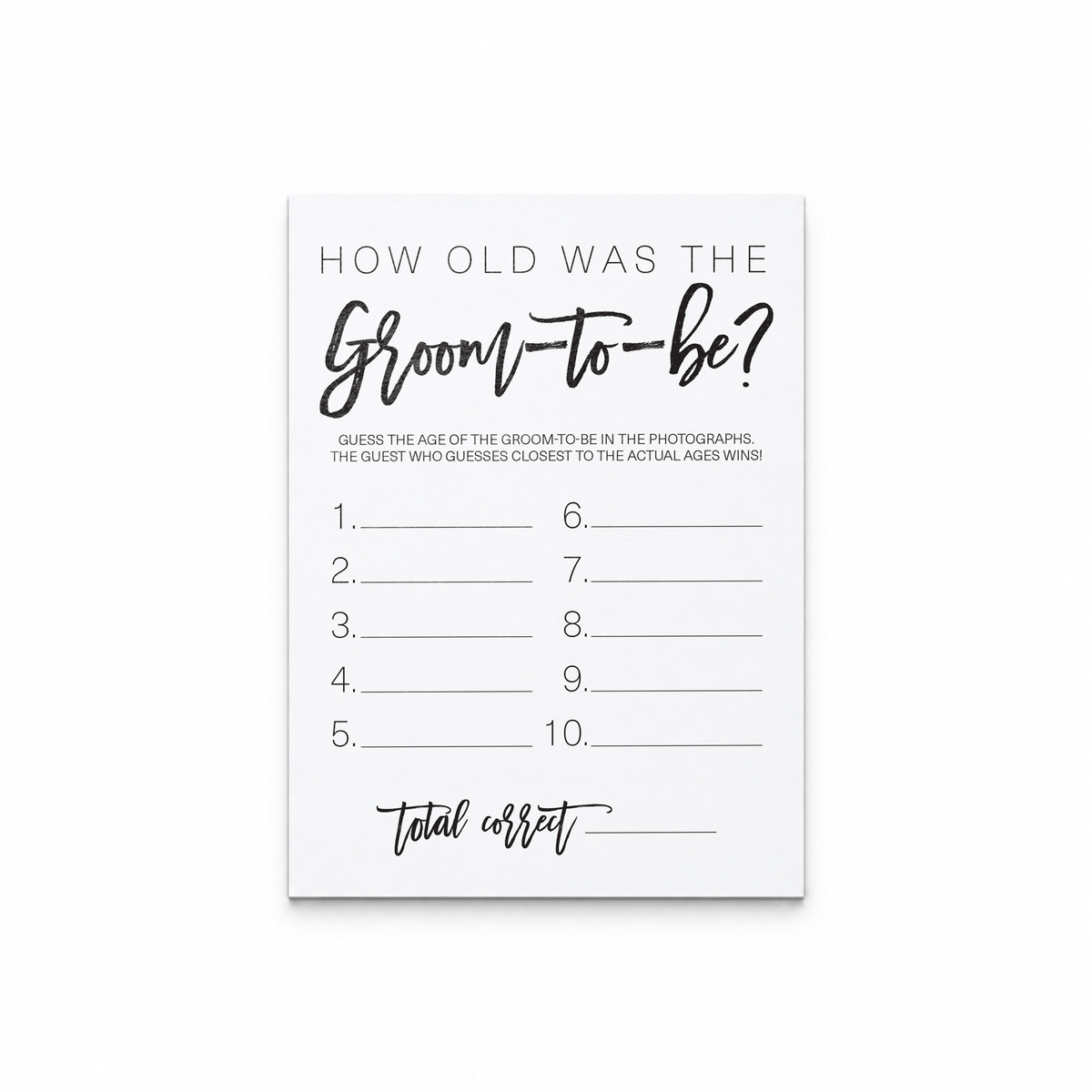 How Old was the Groom-to-be Bridal Shower Game