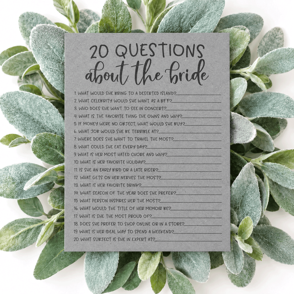 20 Questions about the Bride Bridal Shower Game