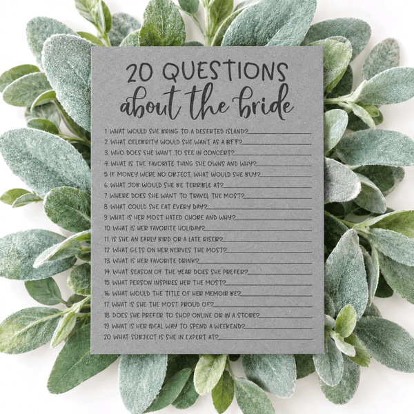 20 Questions about the Bride Bridal Shower Game