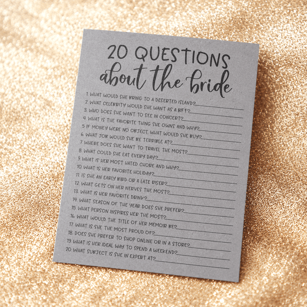 20 Questions about the Bride Bridal Shower Game