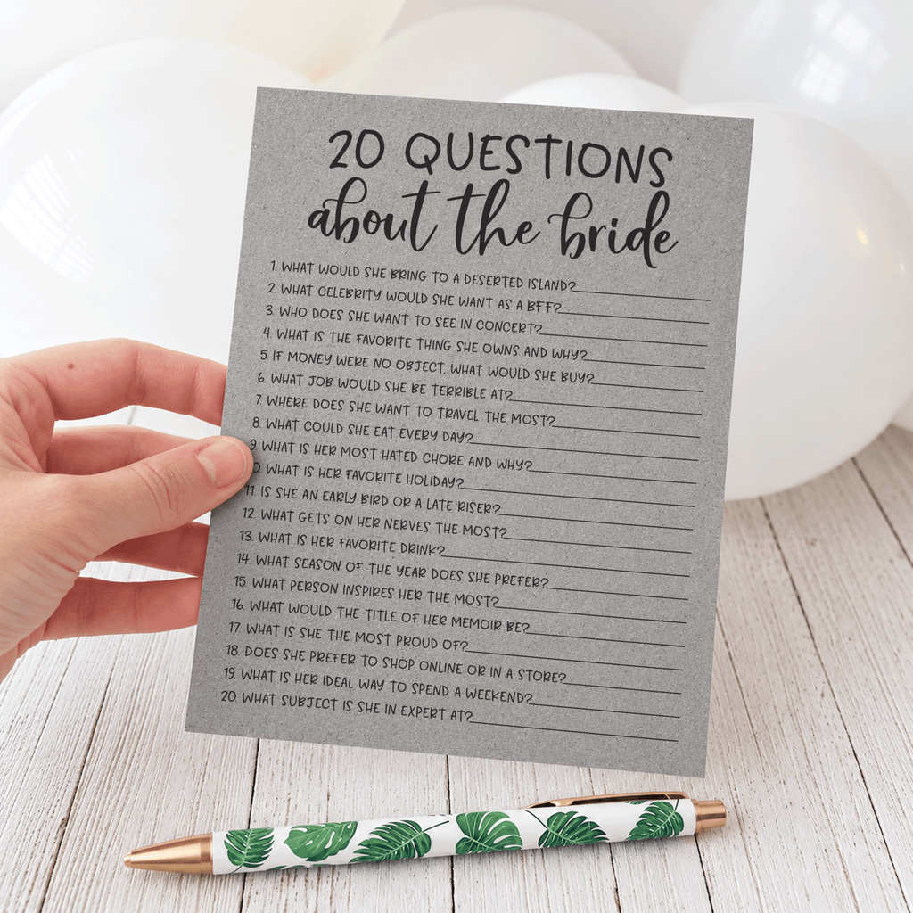20 Questions about the Bride Bridal Shower Game