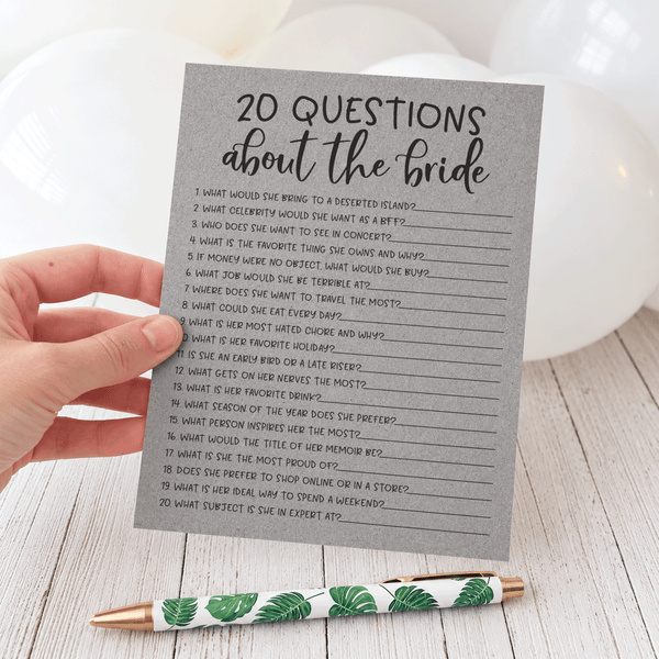 20 Questions about the Bride Bridal Shower Game