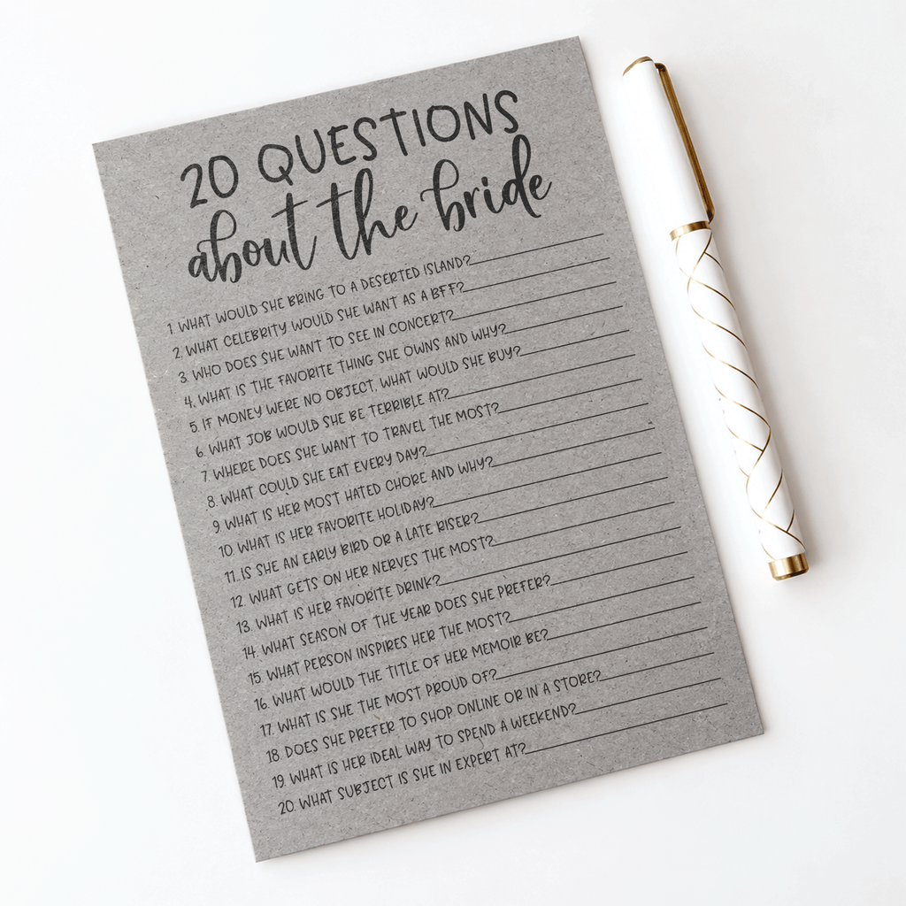20 Questions about the Bride Bridal Shower Game