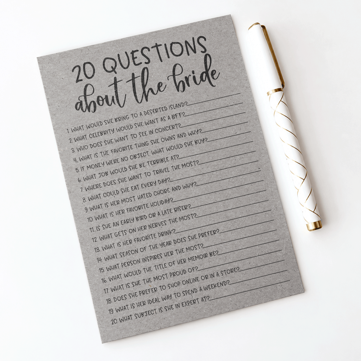 20 Questions about the Bride Bridal Shower Game