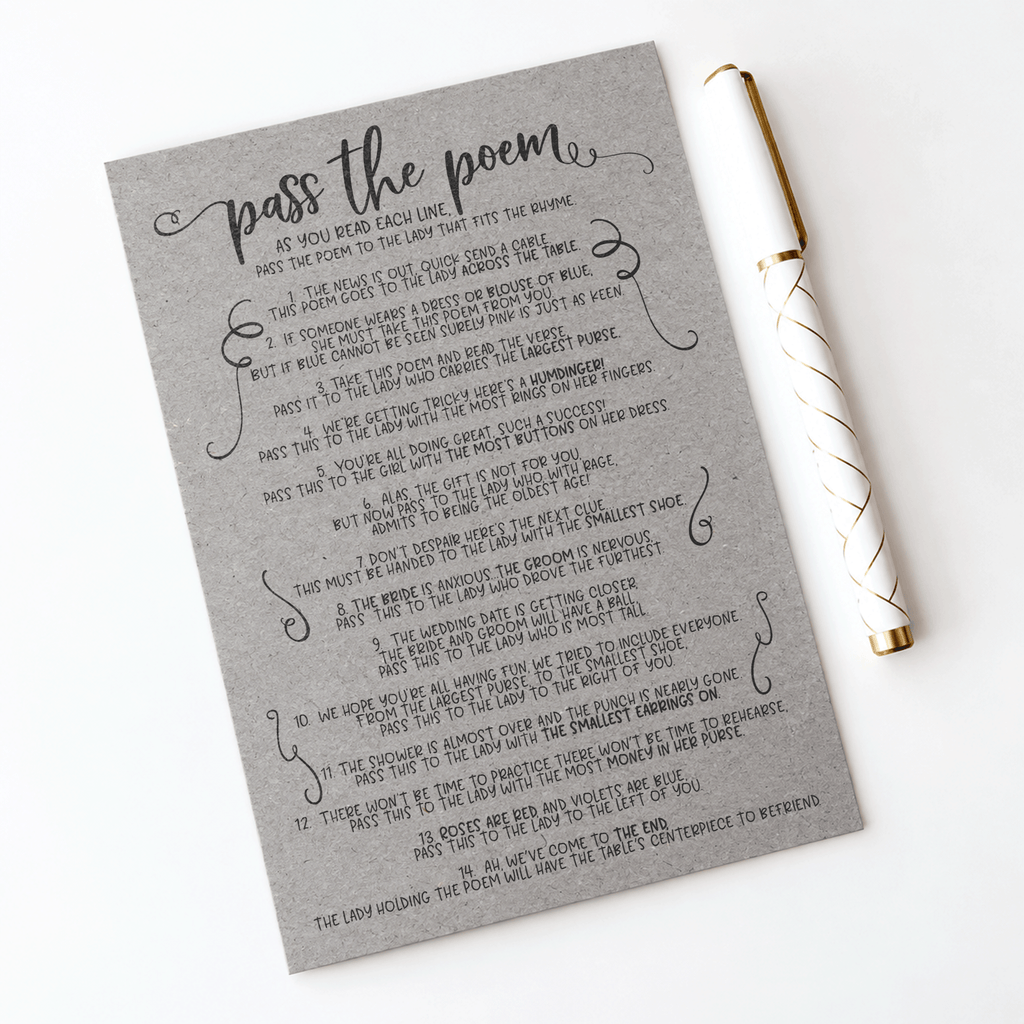 Pass The Poem Bridal Shower Game