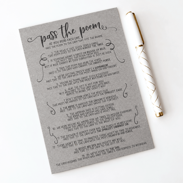 Pass The Poem Bridal Shower Game