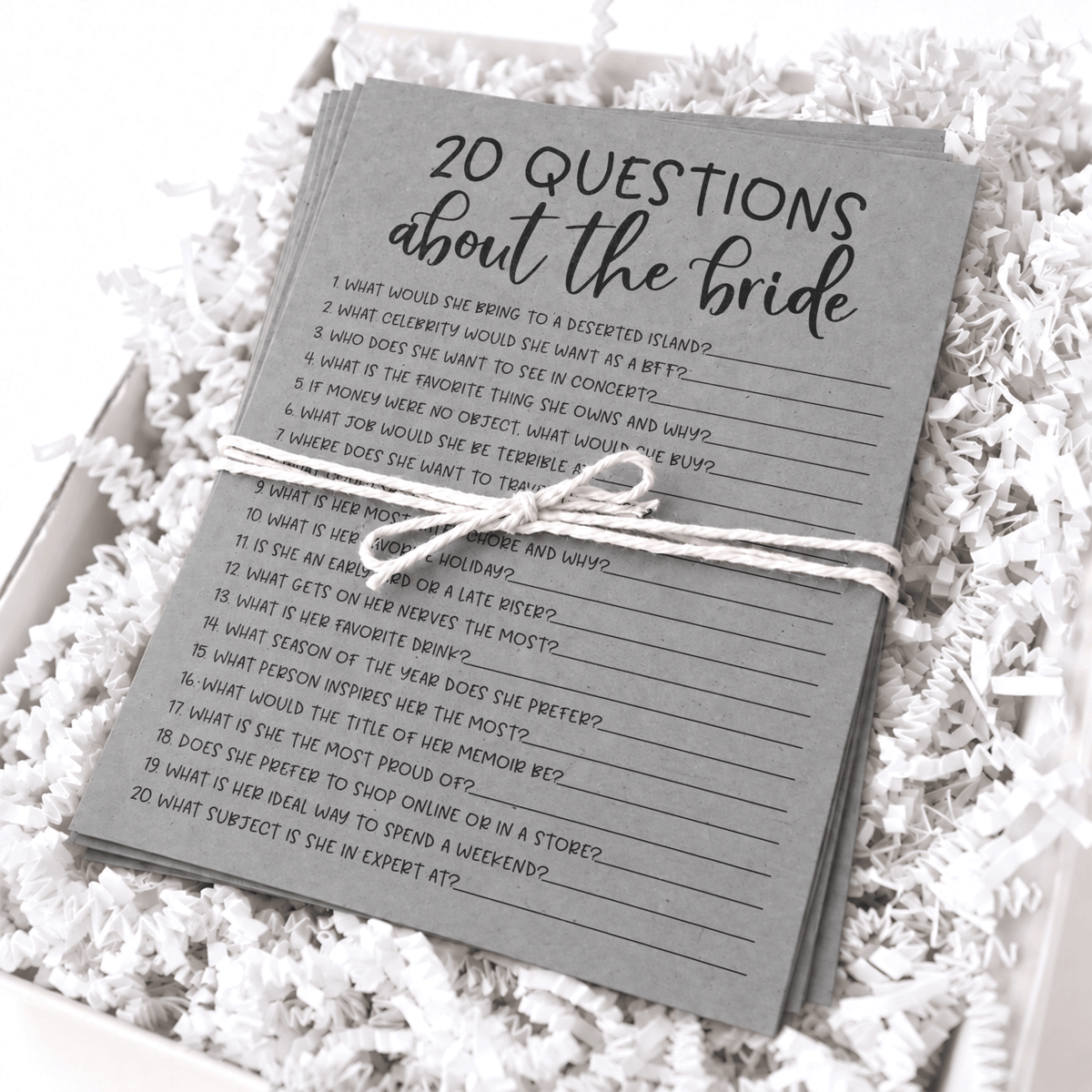 20 Questions about the Bride Bridal Shower Game