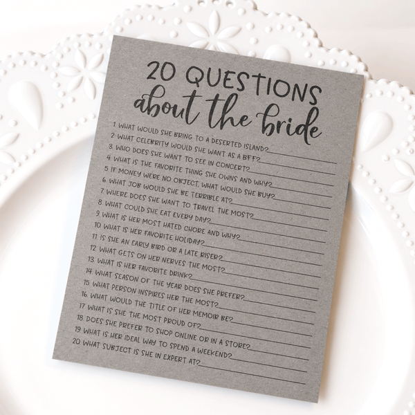 20 Questions about the Bride Bridal Shower Game