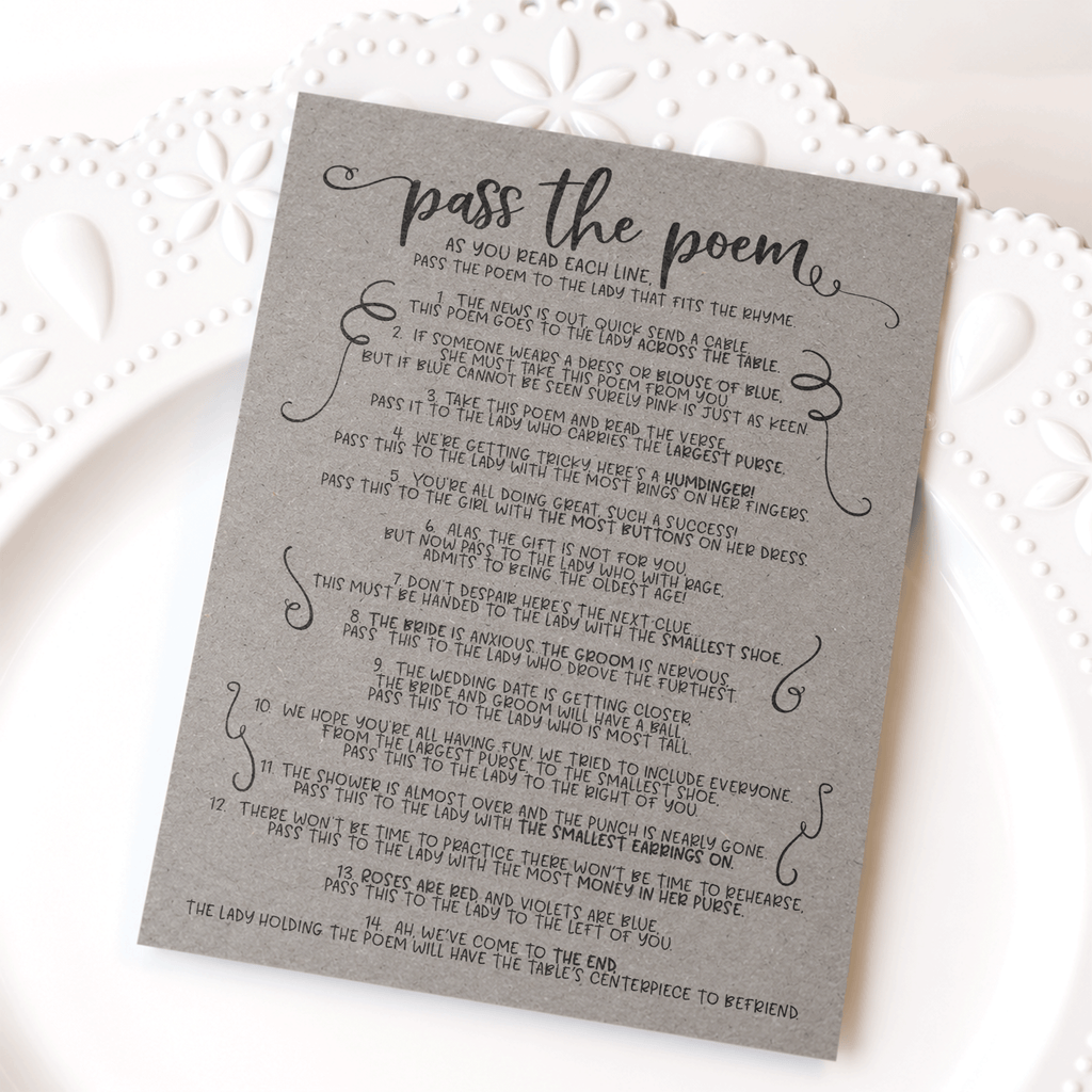 Pass The Poem Bridal Shower Game