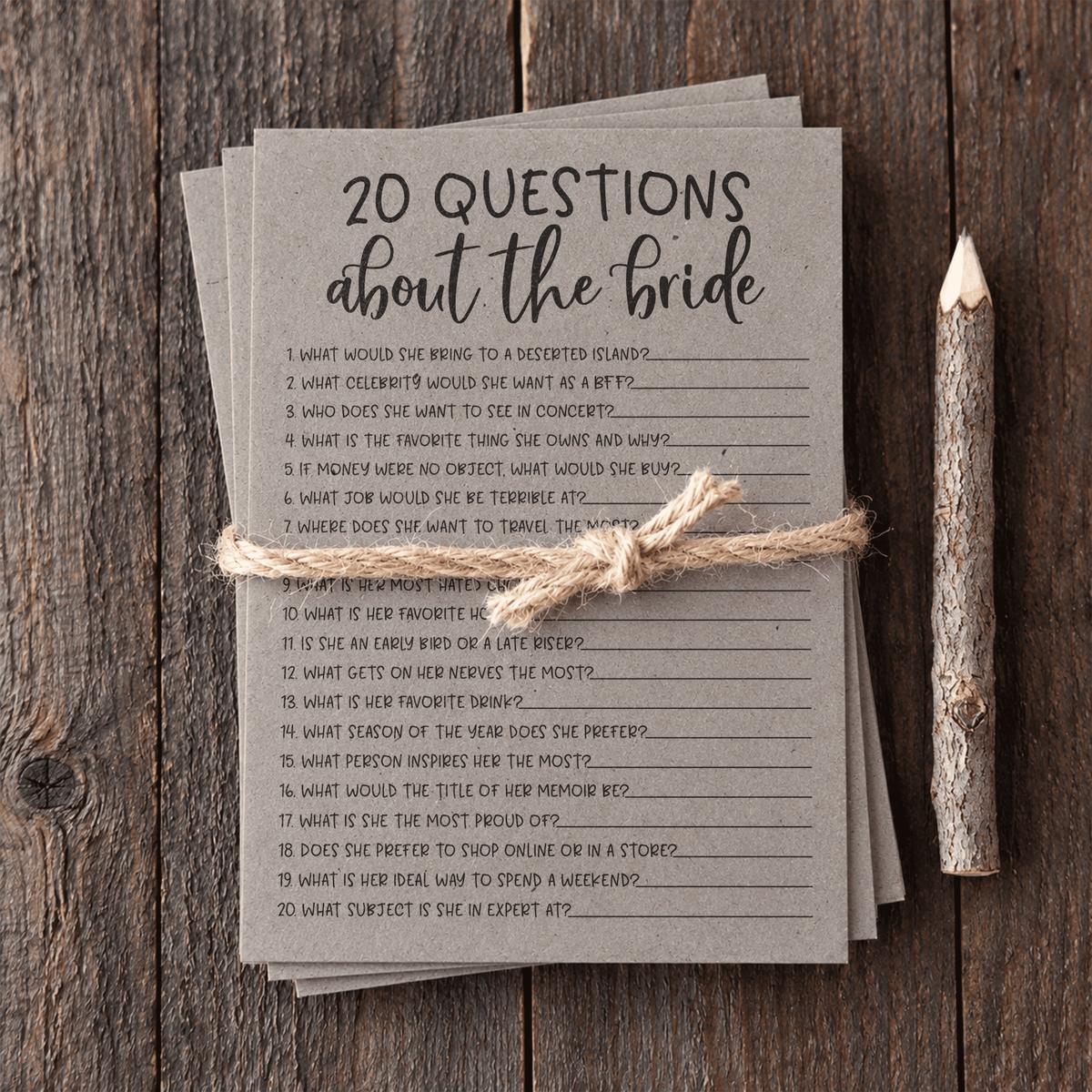 20 Questions about the Bride Bridal Shower Game