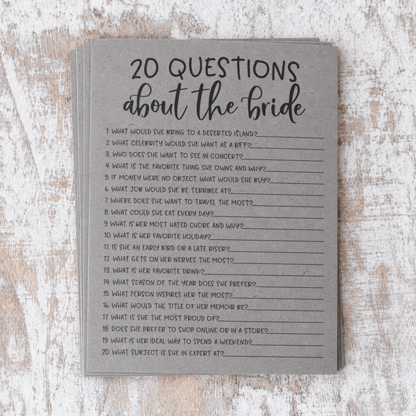 20 Questions about the Bride Bridal Shower Game