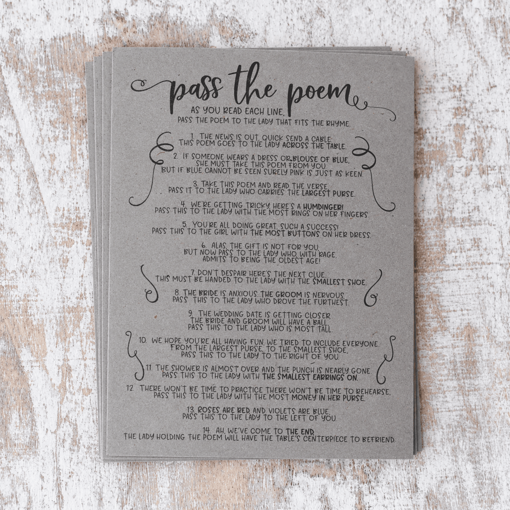 Pass The Poem Bridal Shower Game
