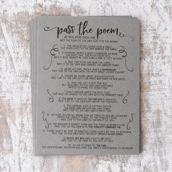 Pass The Poem Bridal Shower Game