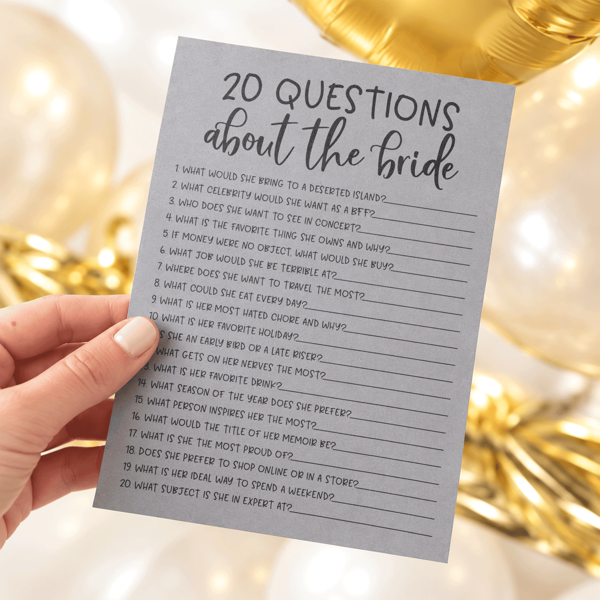 20 Questions about the Bride Bridal Shower Game
