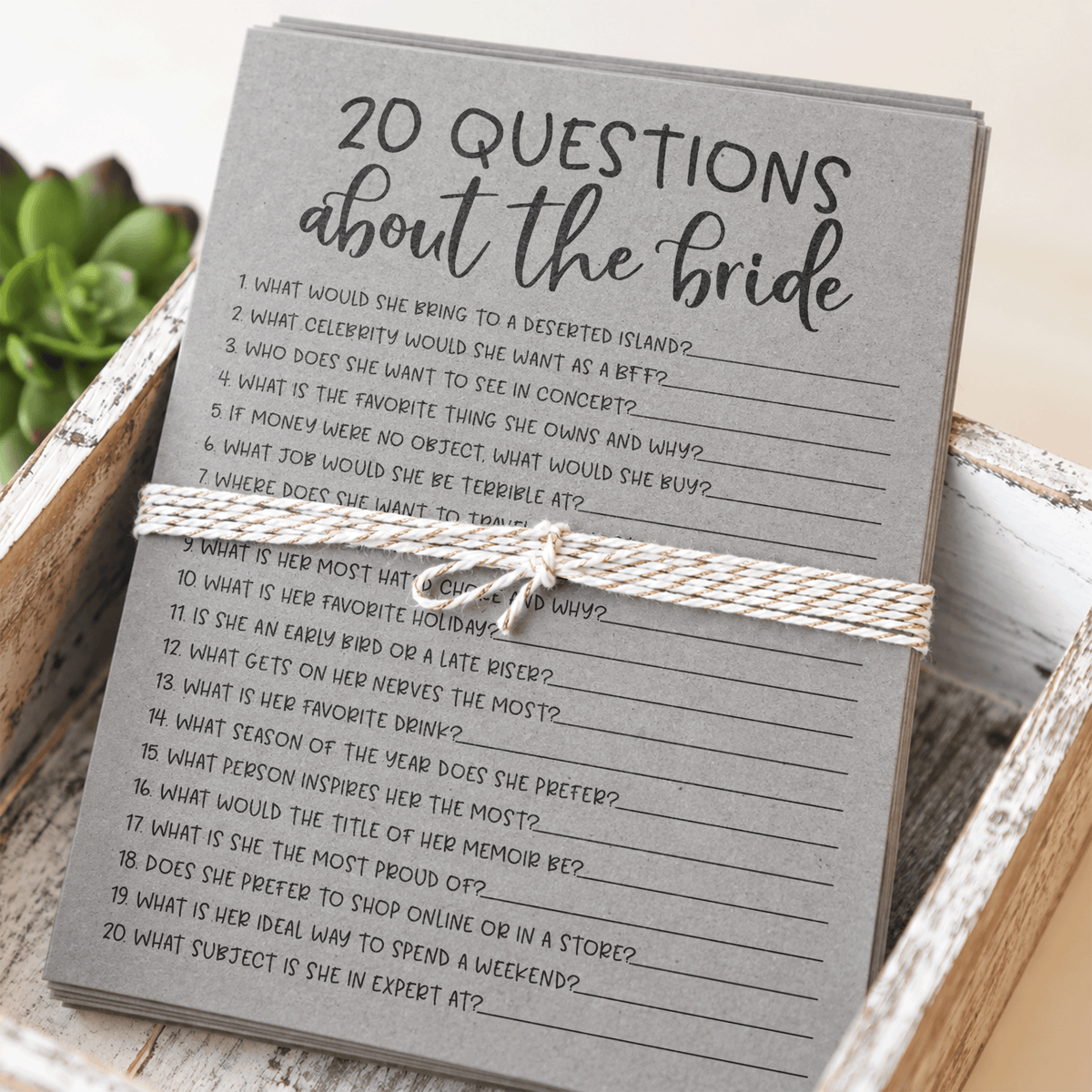 20 Questions about the Bride Bridal Shower Game