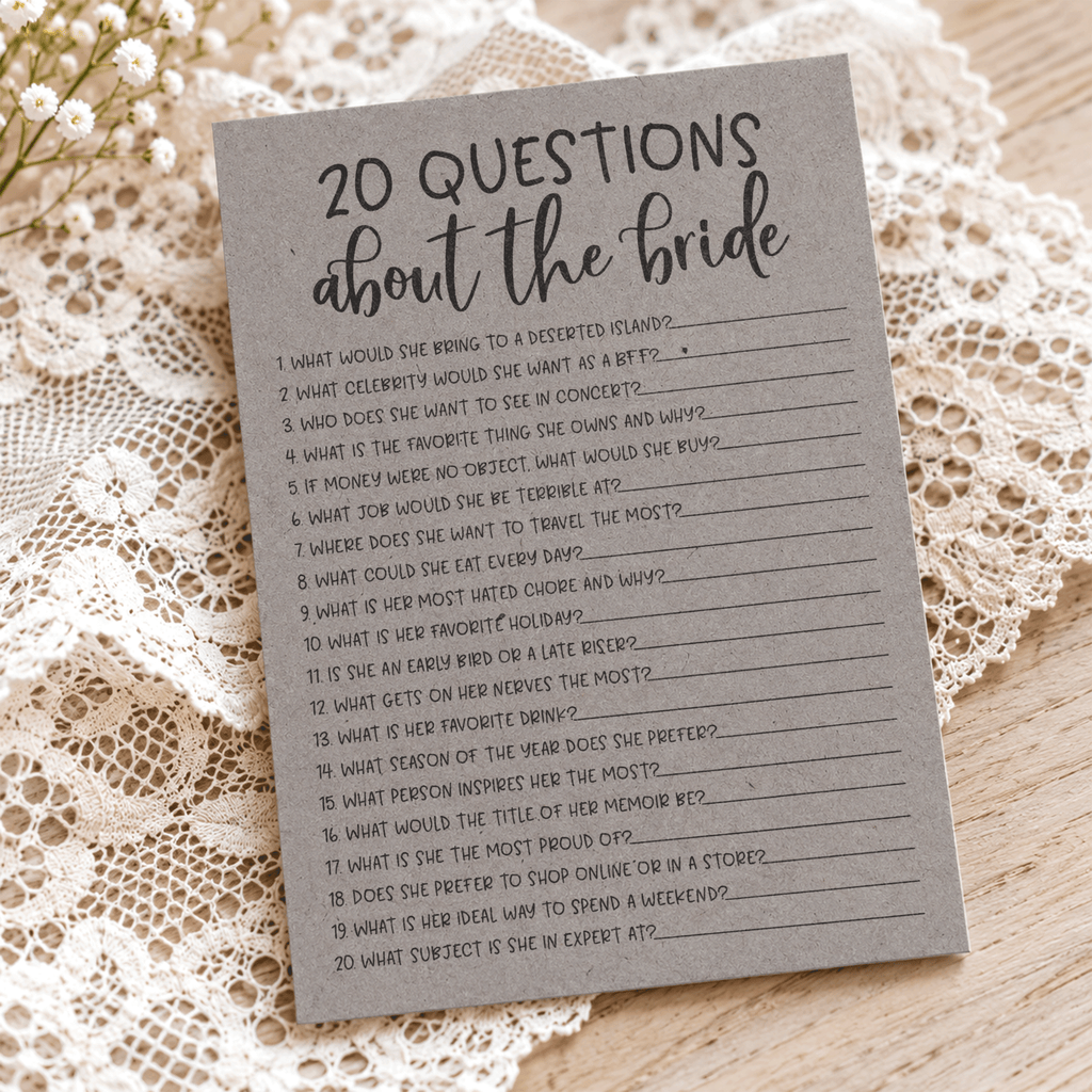 20 Questions about the Bride Bridal Shower Game